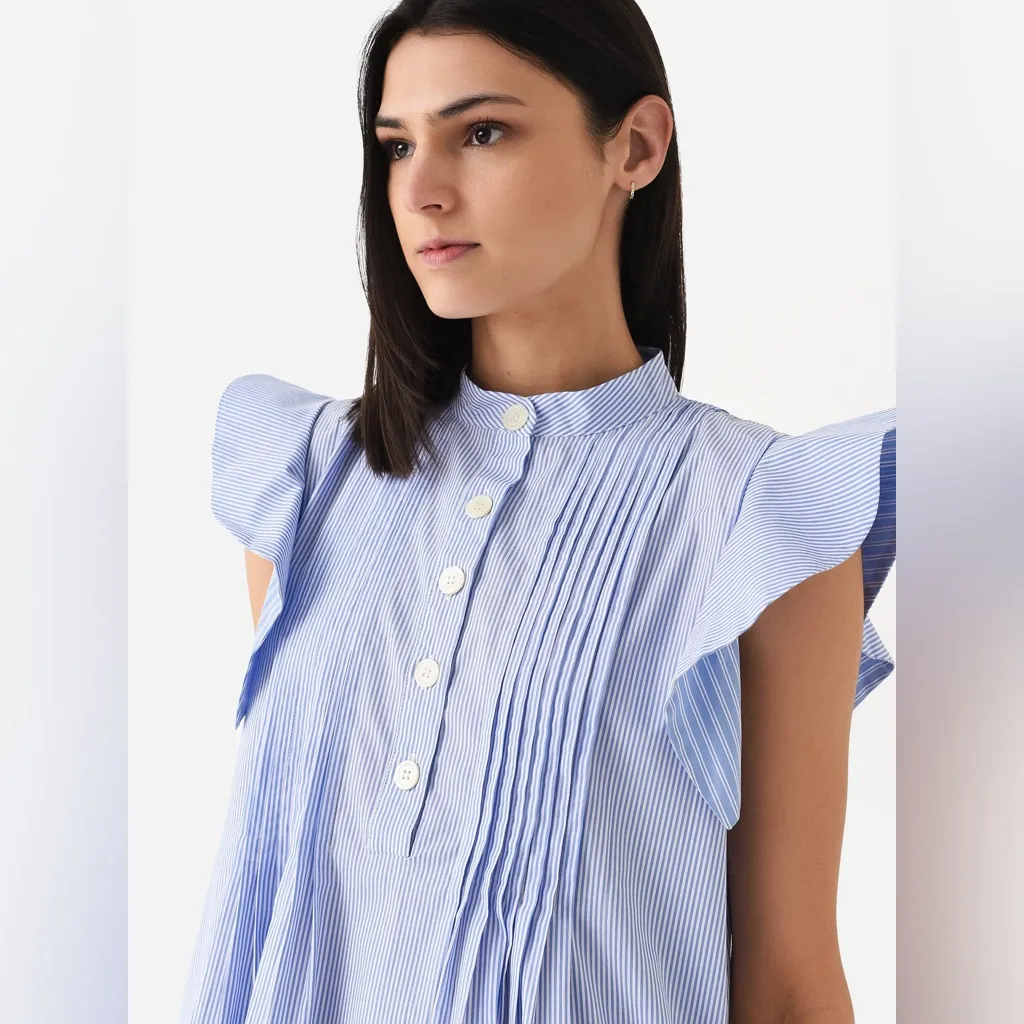 Evi Grintela Mona Midi Dress Blue Stripe XS Ruffle Sleeve Flared Shirt Dress - Image 9