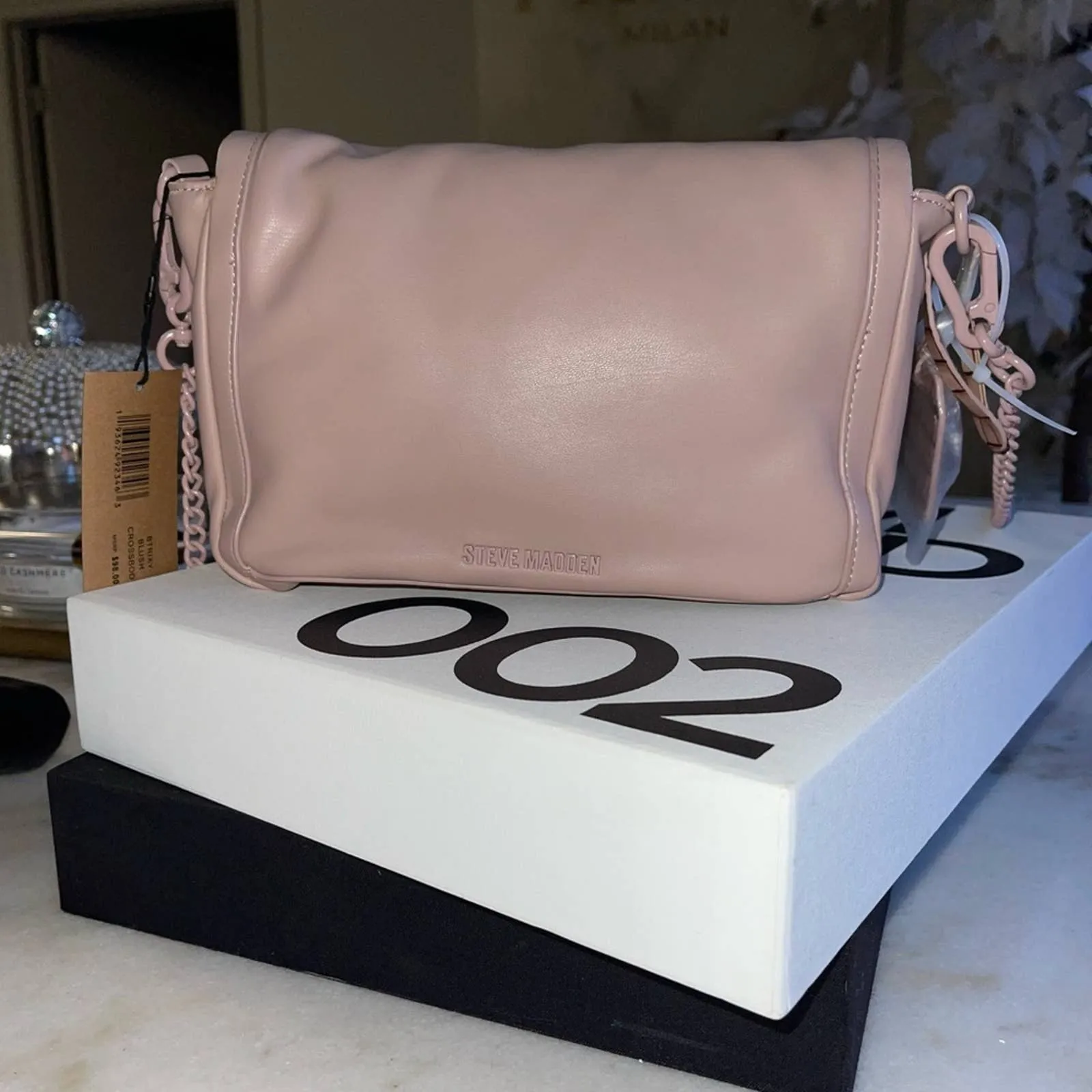 Steve Madden BTrixy Blush Pink Padded Buttery Faux Leather Croc Embossed Bag - Image 11