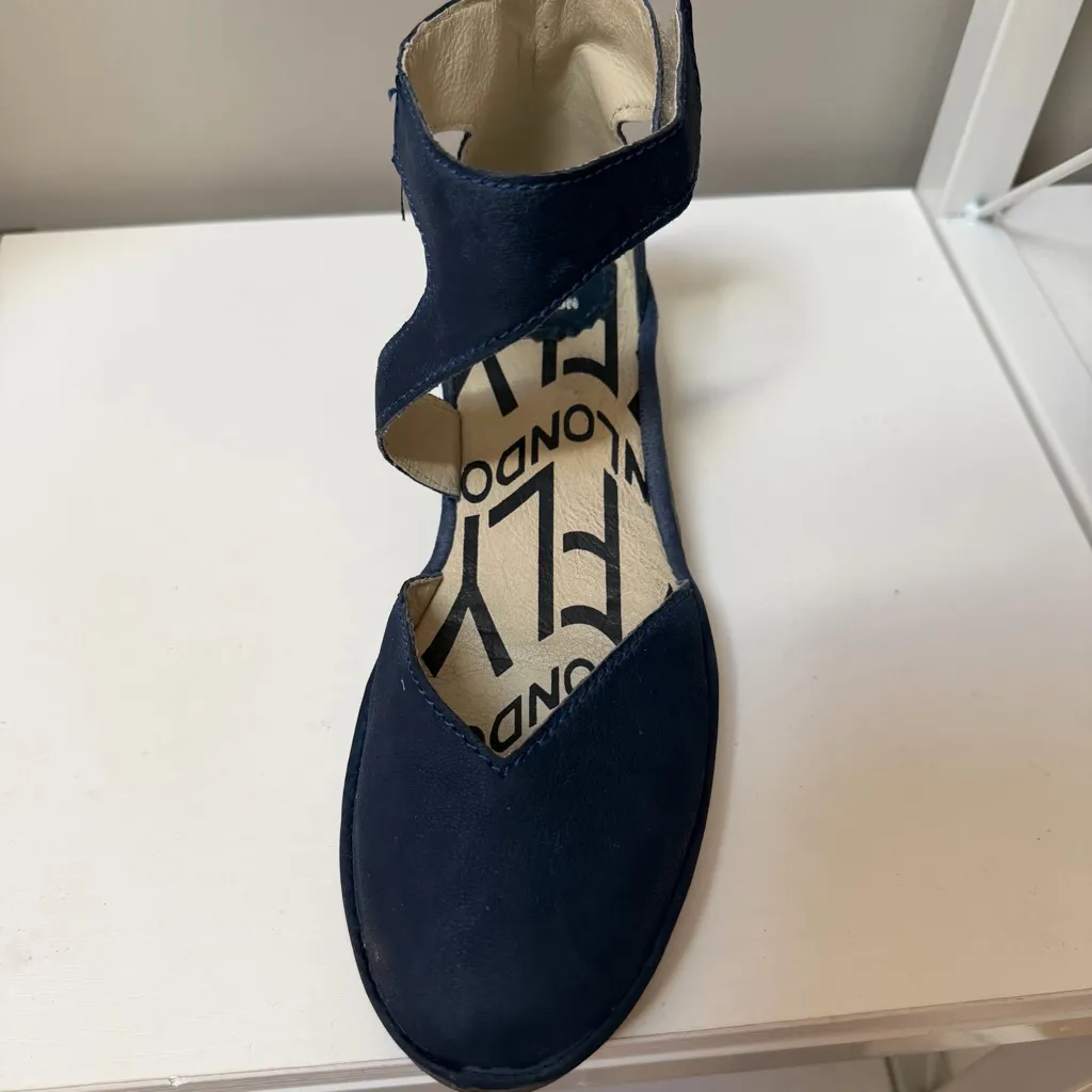 Fly London Navy Blue Suede Leather Cross Strap Shoes Wedge Size 36 5.5 Portugal - Image 5