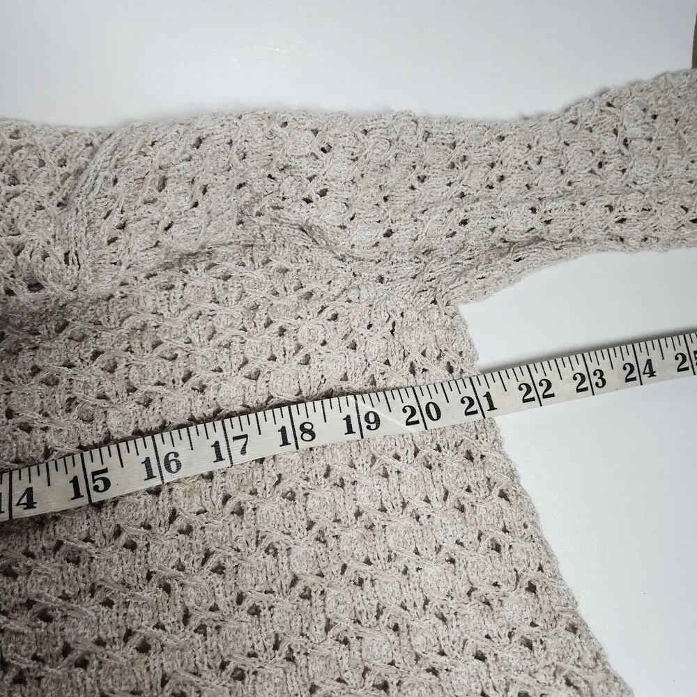 J. Jill Oatmeal Open Knit Crochet Flared Sleeve Side Tie Sweater Boho Cottage - Image 7