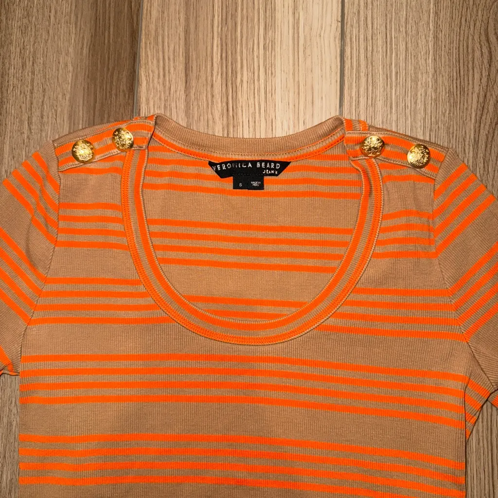 Veronica Beard Lizzie Striped Brown Tan and Orange Long-Sleeve Top - Image 3