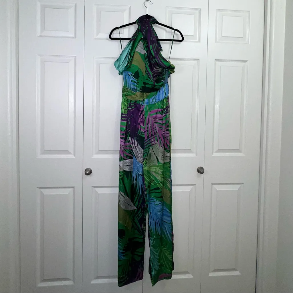 Zara Multicolor Tropical Jumpsuit Small Satin like look - Image 4