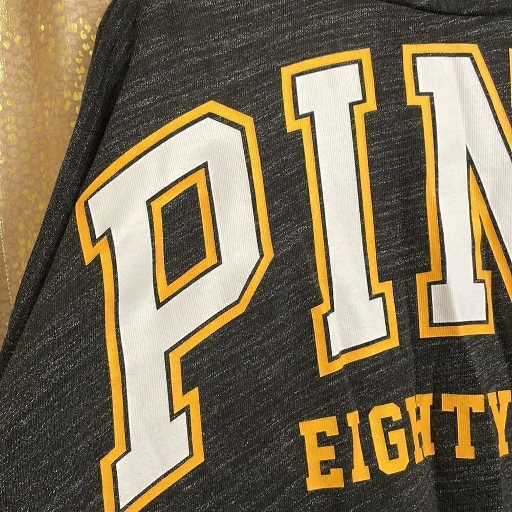 PINK Victoria’s Secret dark gray/white/yellow logo pullover, size L, NWOT‎ - Image 2