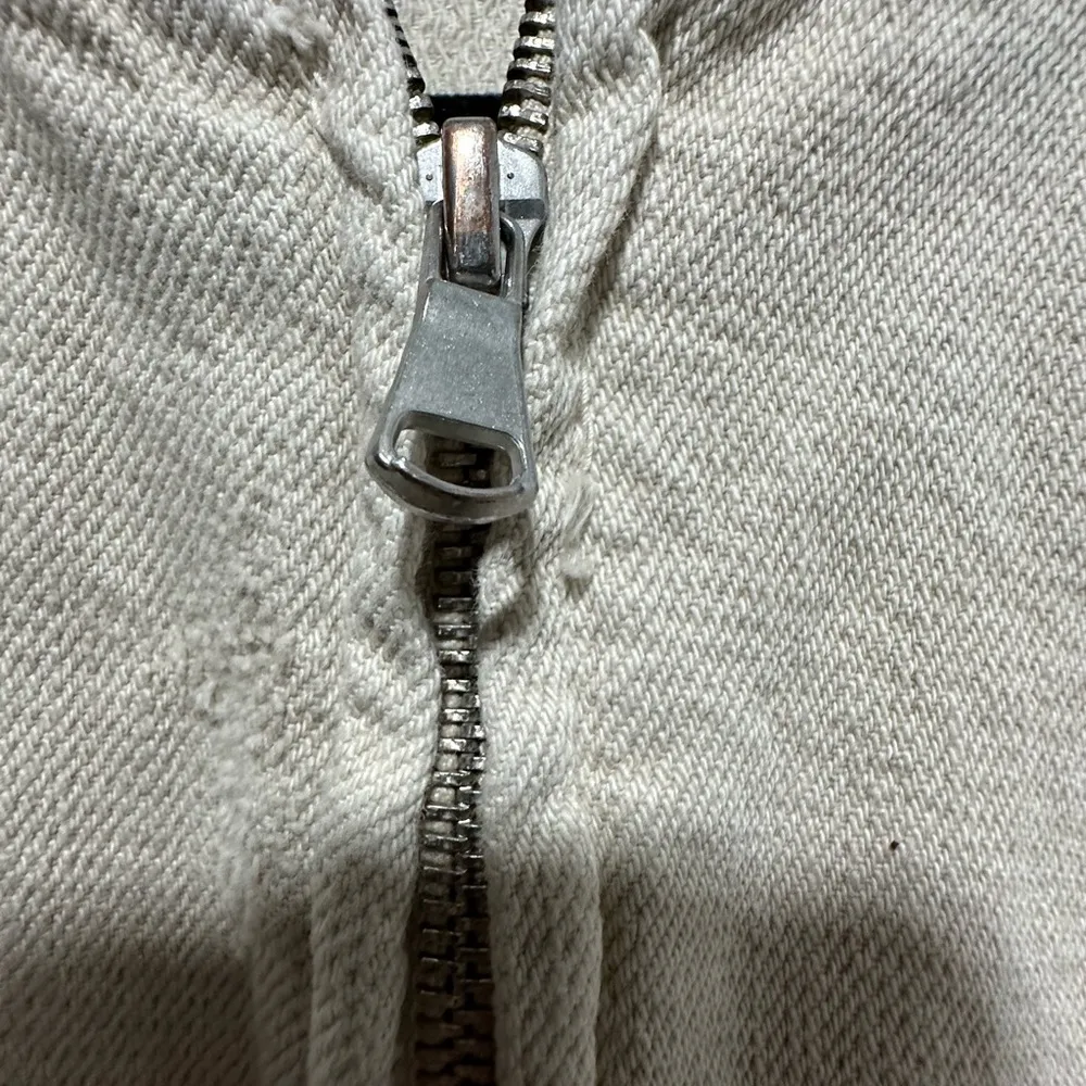 Zara Oatmeal Cropped Distressed Bomber Jacket Size Small EUC - Image 4