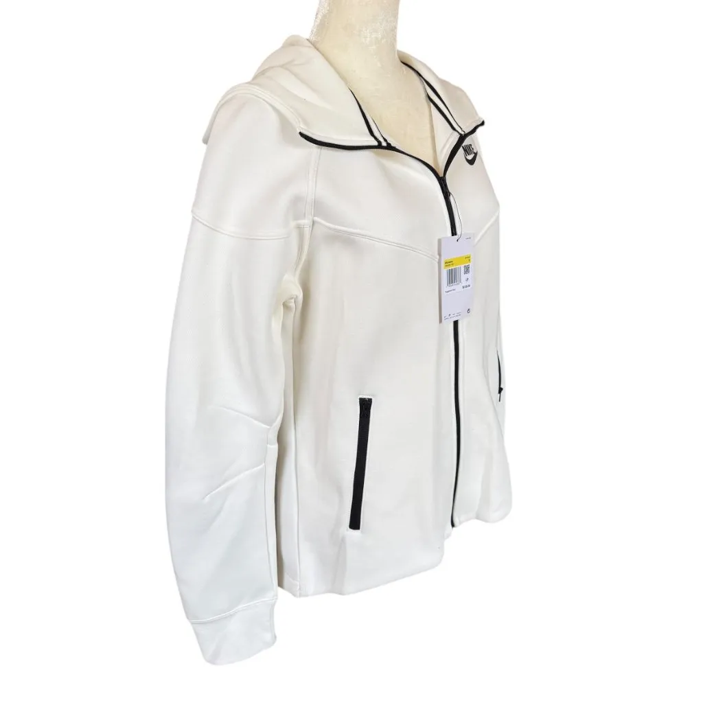 Nike women's pale ivory sportswear tech fleece windrunner full zip hoodie small - Image 2