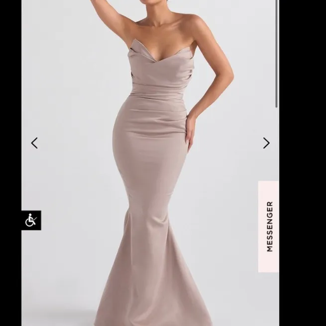 HOUSE OF CB‎ - FLEUR MUSHROOM SATIN STRAPLESS GOWN  NWOT mermaid dress size L - Image 3