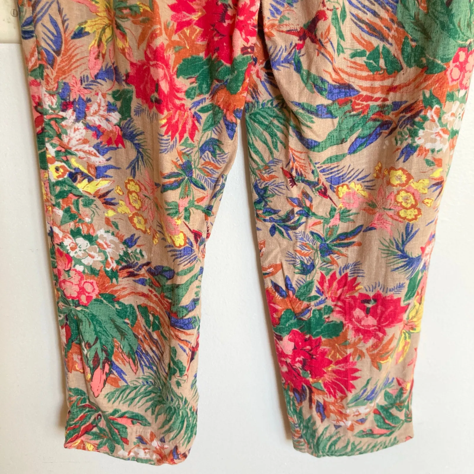 M&S Collection Women UK 14/US 10 Floral Linen Blend Ankle Pant Beachy Resort Tan - Image 11