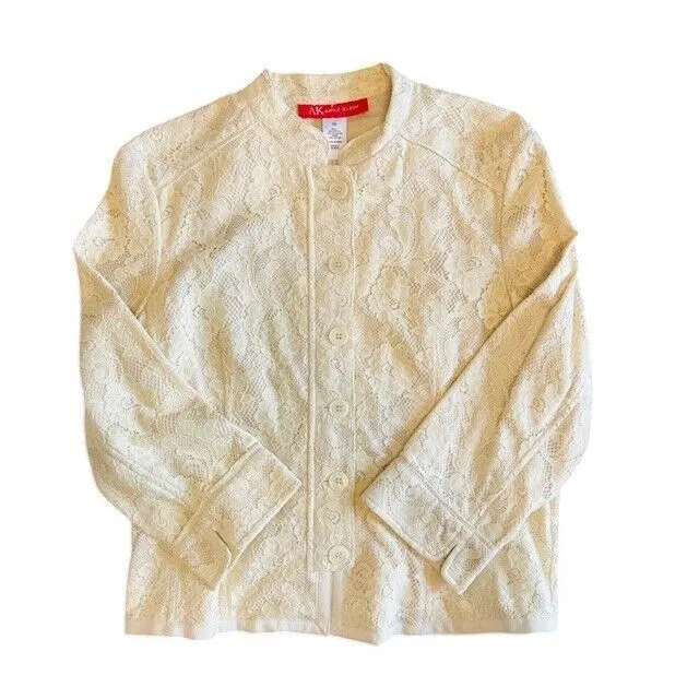 AK Anne Klein Lace Ivory Cream Button Down Jacket Size‎ 14 - Image 3