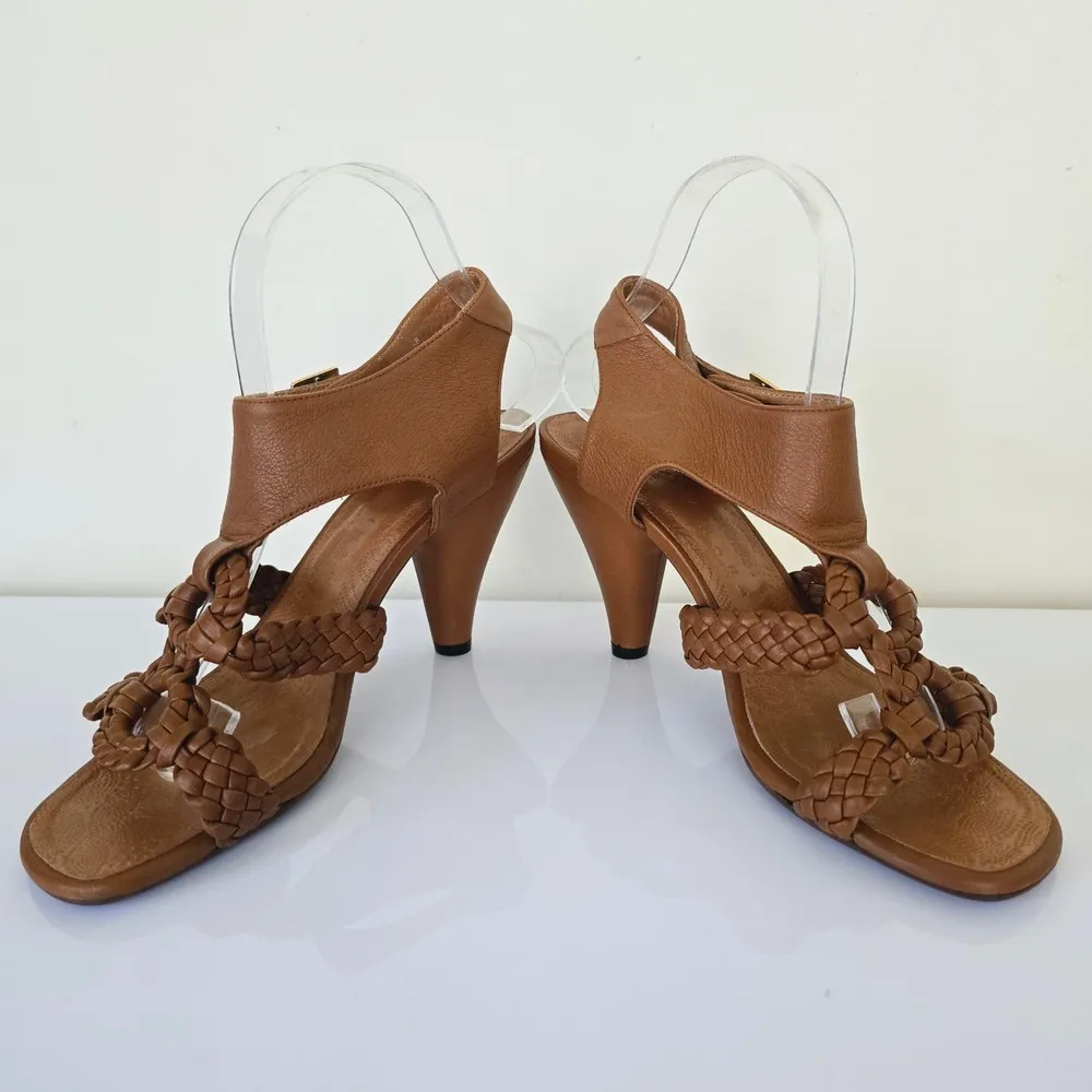 Chie Mihara Braided Ankle T Strap Leather Sandals Tan Brown Women's Size 38 8 - Image 5