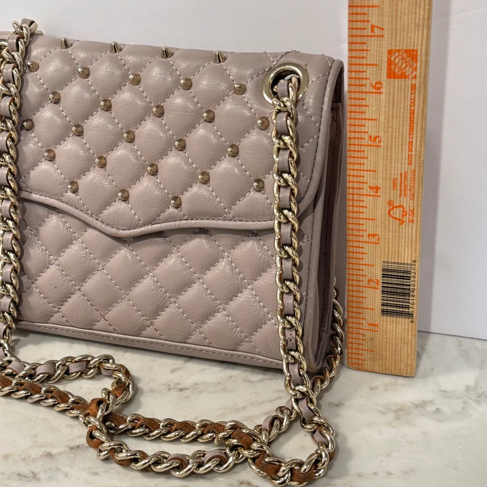 Rebecca‎ Minkoff Studded Quilted Leather shoulder Crossbody Bag Pale Mauve Chain - Image 4