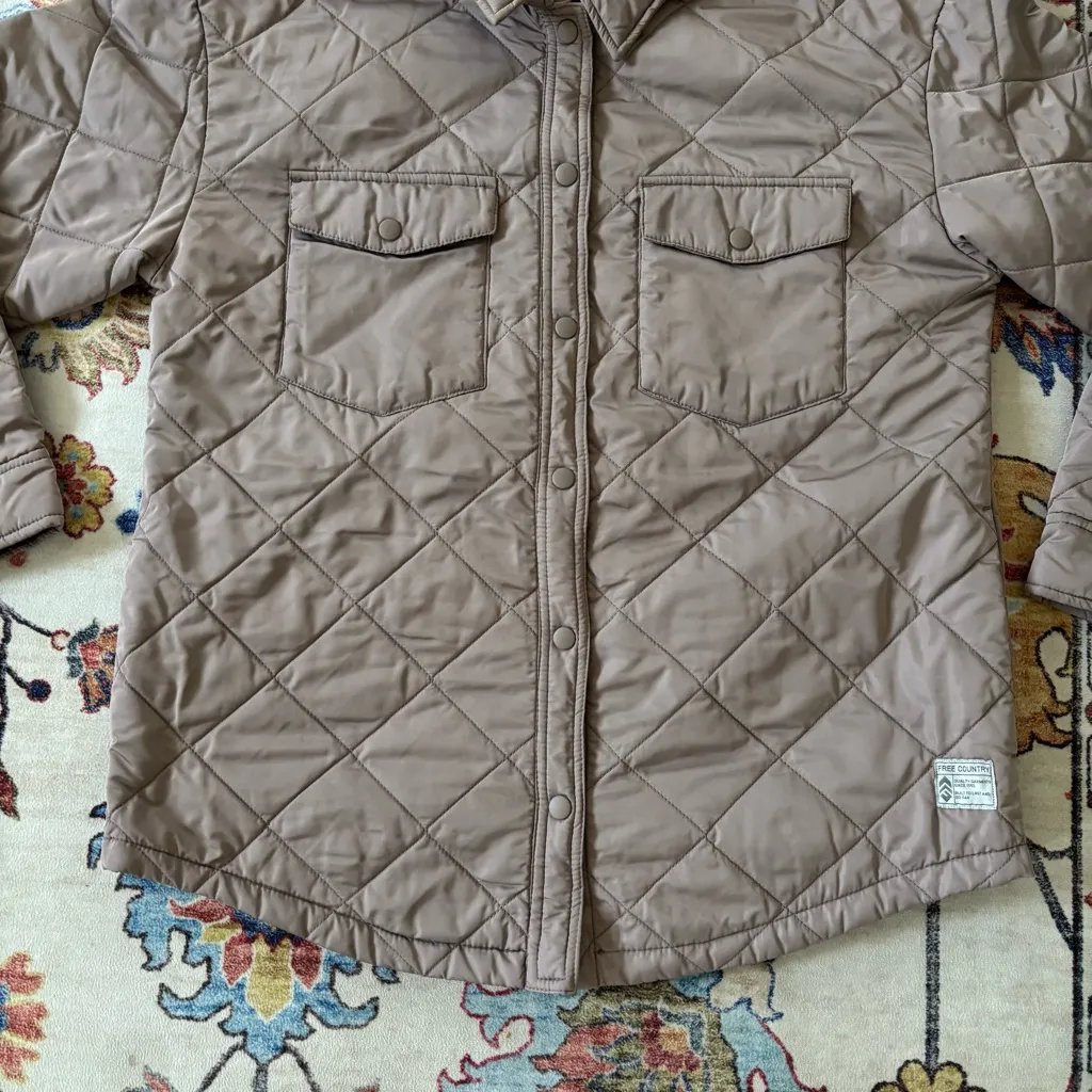 Free Country Taupe/Lavender Quilted Lightweight Snap Button Shacket Medium - Image 3