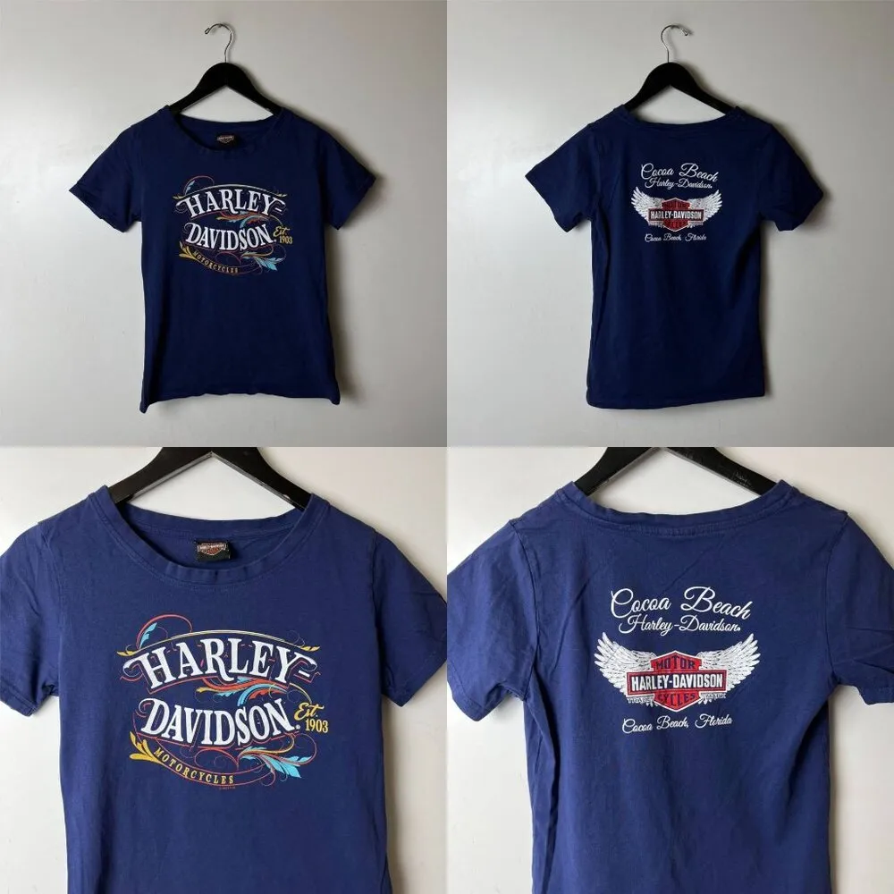 Harley Davidson Cocoa Beach FL T Shirt Womens Blue Small S Graphic Tee Solid - Image 13