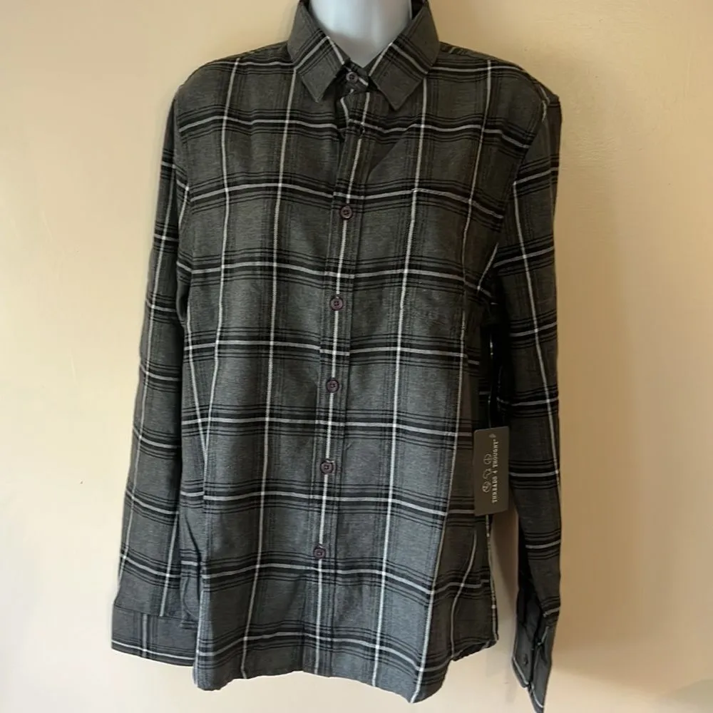 Threads 4 Thought  Gray Flannel Button Down Top Sz S - Image 2