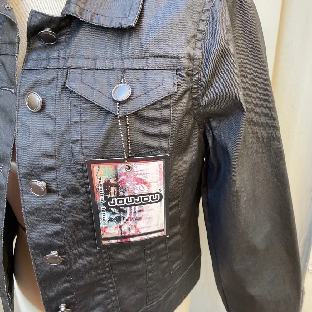 Jou Jou Black Waxed Denim Jacket Women’s Large - Image 13