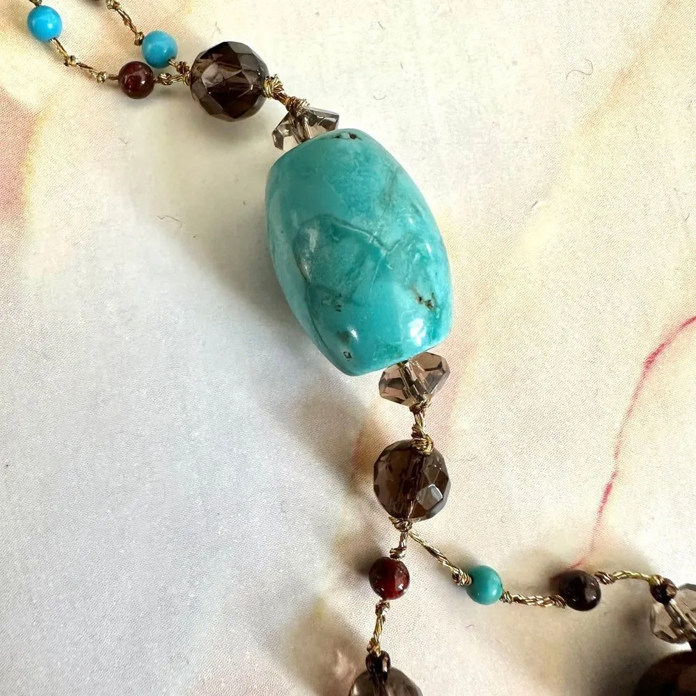 Turquoise and red tigers eye long Necklace - Image 11