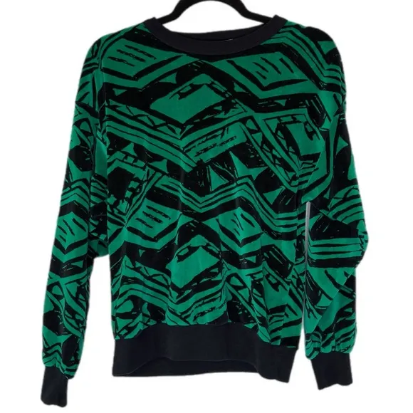 Vintage Green Black Geometric Sweater Retro 80s 90s Active Interest Soft Unisex Size M - Image 1