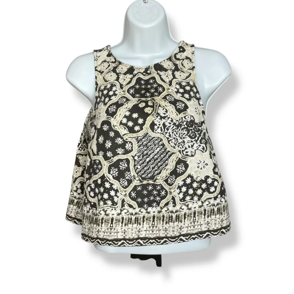 Free People Bare It All Tank Cross Back Sz XS Women Bow Brown Cream Linen Cotton - Image 3