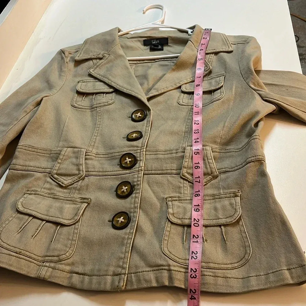 Luii jacket medium neutral jacket denim feel cotton blend cute buttons pockets Tan - Image 3