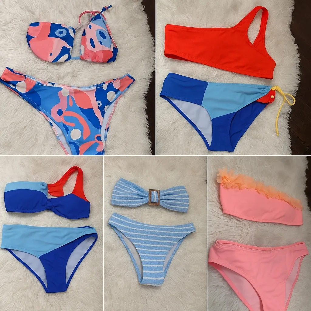Womens‎ Bikini Swimsuit Two Piece Print Tie Back Lot Bundle Small/Medium Pink - Image 2