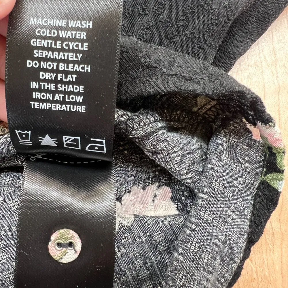 Buffalo David Bitton Floral Short Sleeve Blouse Black Pink Lightweight Size XL - Image 12