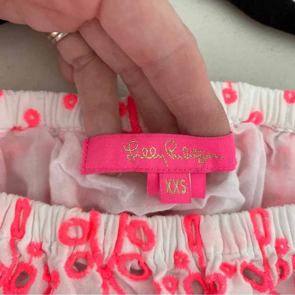 Lilly Pulitzer White Neon Pink Laurenne Off-the-Shoulder Summer Top Shirt XS - Image 8