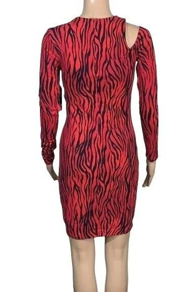 Guess Womens Shasti Animal Print Bodycon Cutout Mini Dress Red Black Small - Image 5