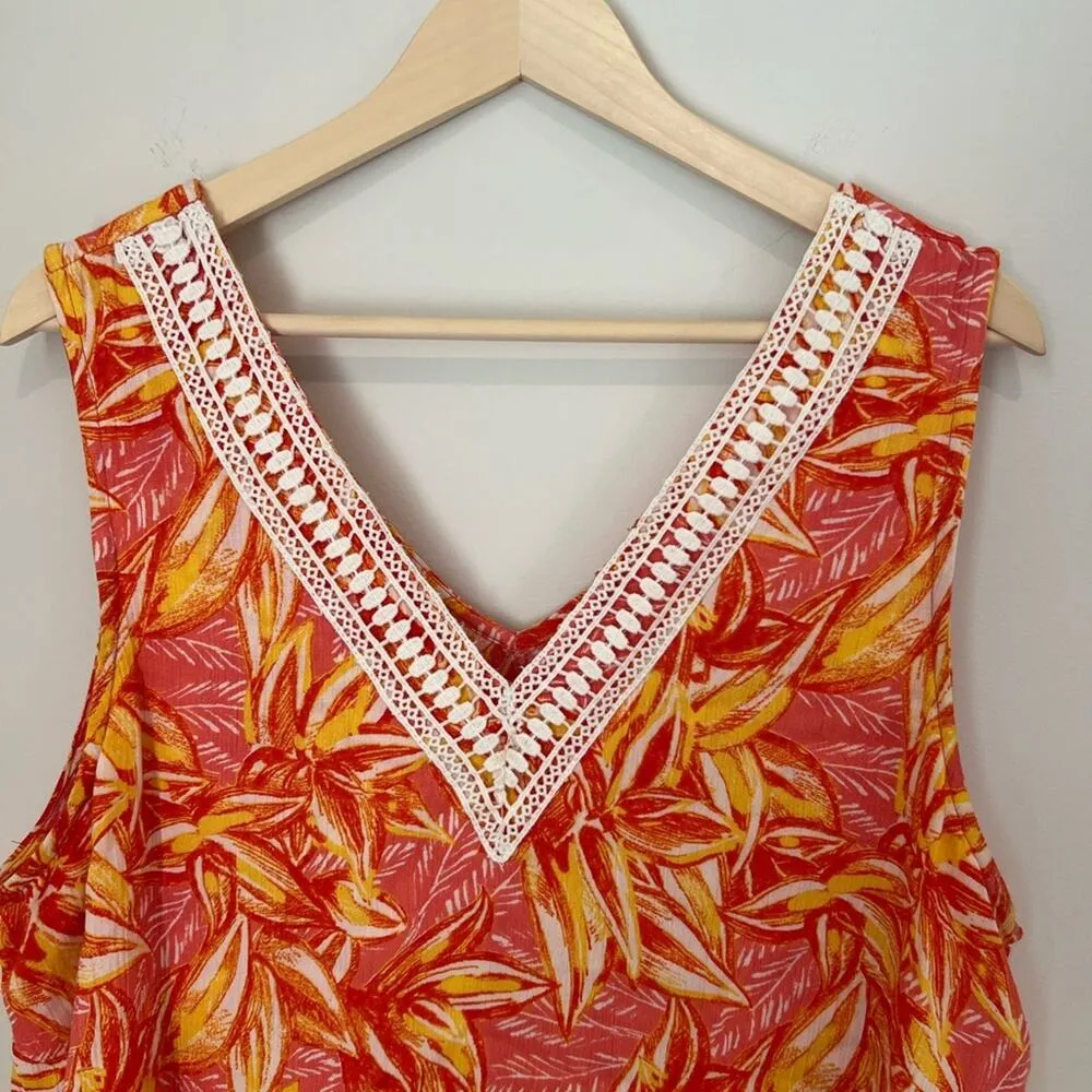 John Paul Richard Top Women XL Floral Crochet Cross Tank Tropical Spring Vacay - Image 3