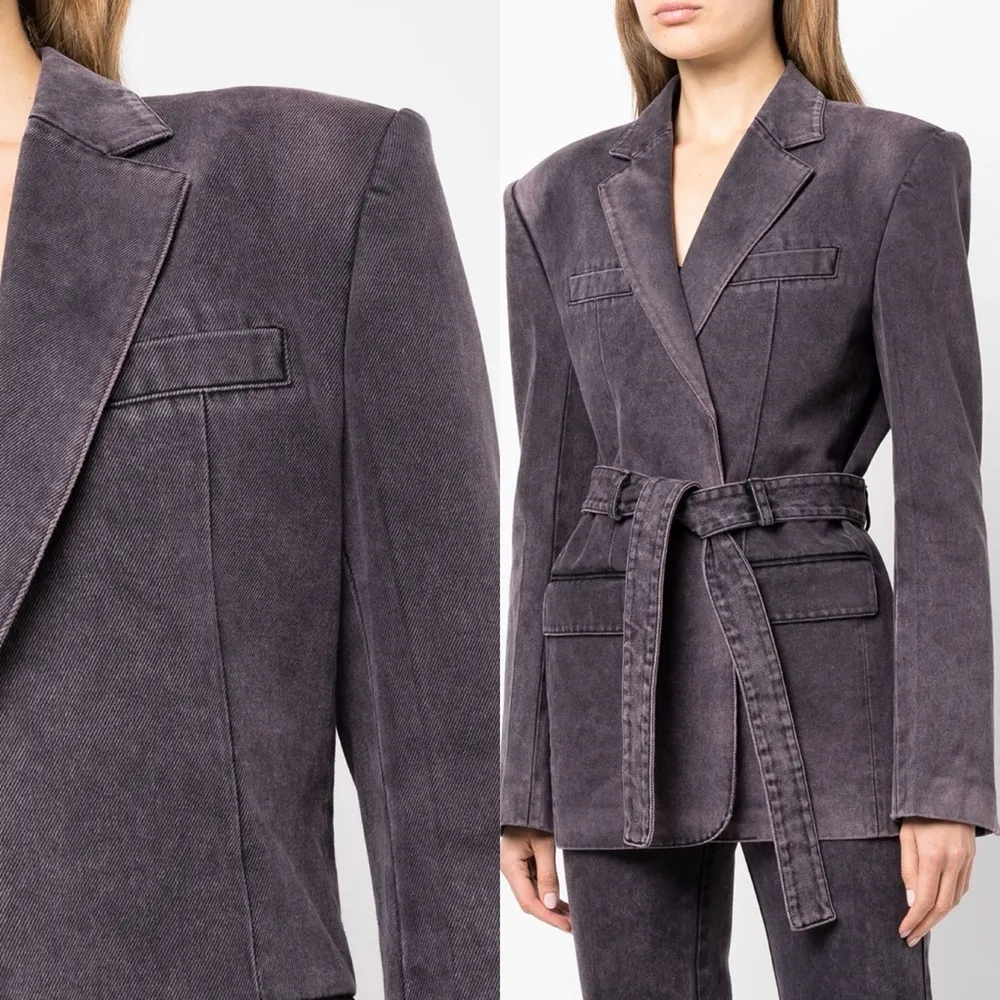 New Alexander Wang Self Belt Classic Boxy Blazer and High Waisted Slim Flare Set - Image 4