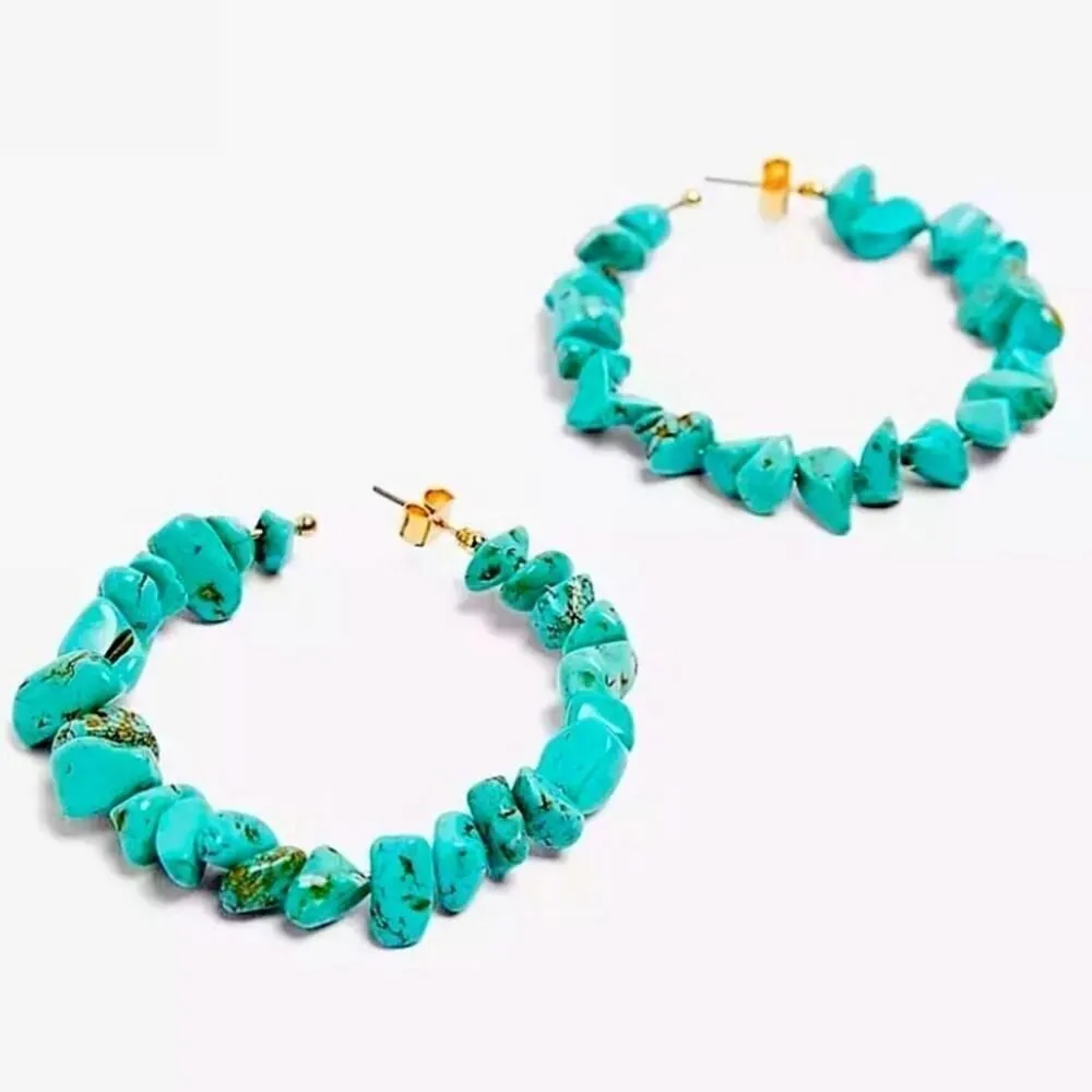 Turquoise hoop earrings colorful bohemian earrings for women Blue - Image 7