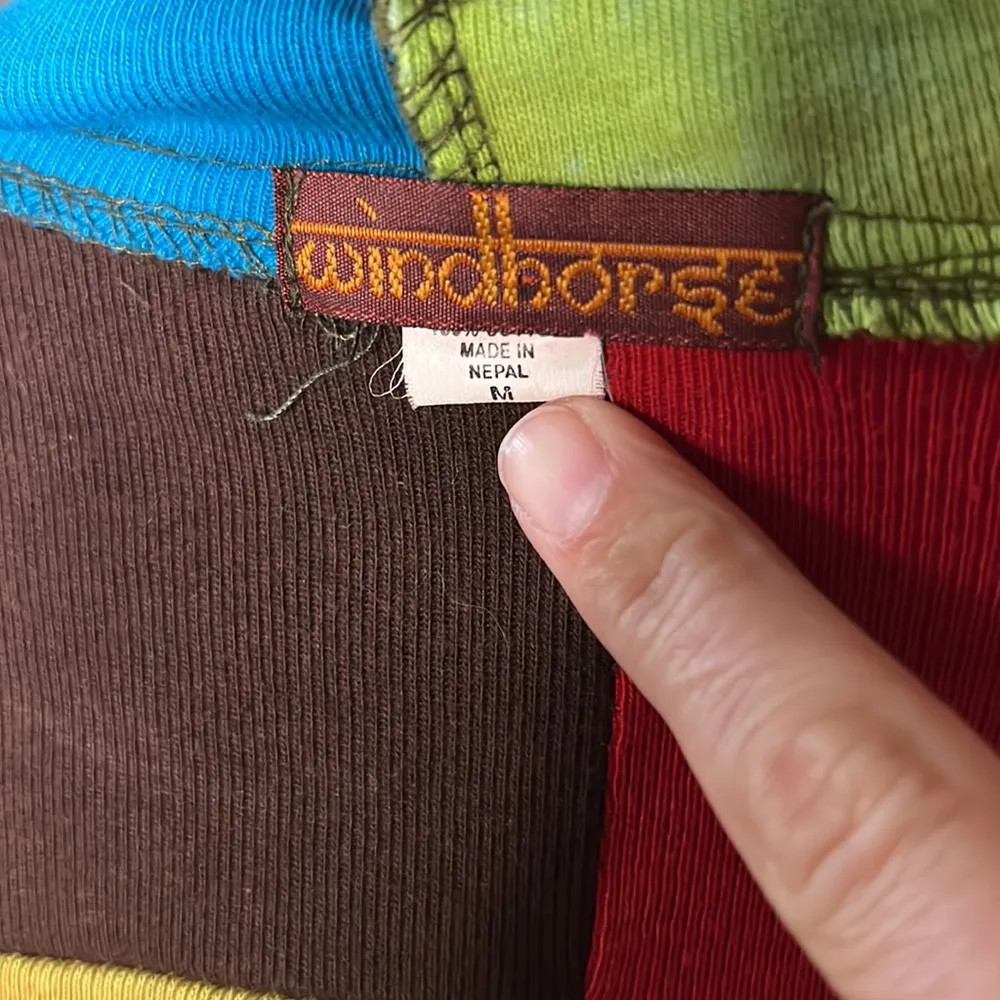 Y2K Grunge Boho Windhorse Patchwork Zip Hoodie Jacket Nepal Vintage Quilted Brown Size M - Image 4