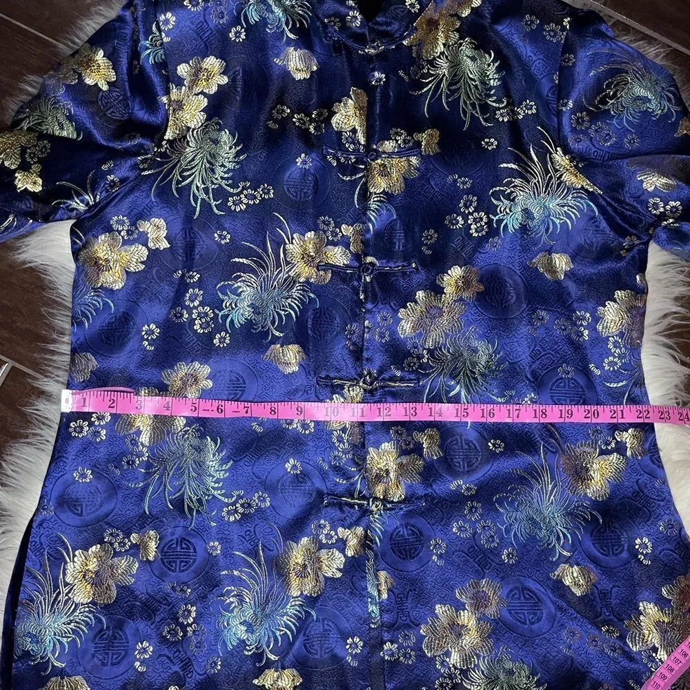 Reversible navy gold tapestry/navy velvet Chinese shacket/jacket sz XL Blue - Image 6