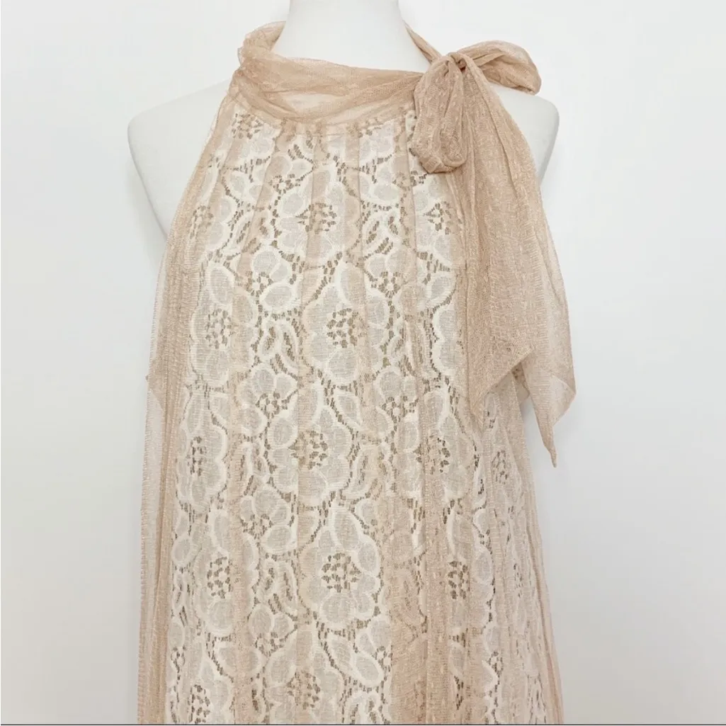 Ryu Anthropologie RYU NWT Beige Lace Bow Neck Halter Dress L - Image 5
