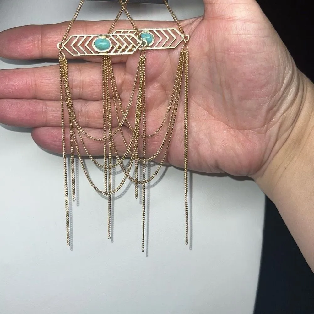 G‎ by Gennaro Boho Long Chain Chandelier Earrings Gold - Image 6