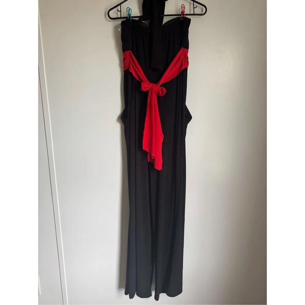 Vintage Y2K AList Womens Black Red Belted Halter Neck Full Length Jumpsuit sz XL - Image 3