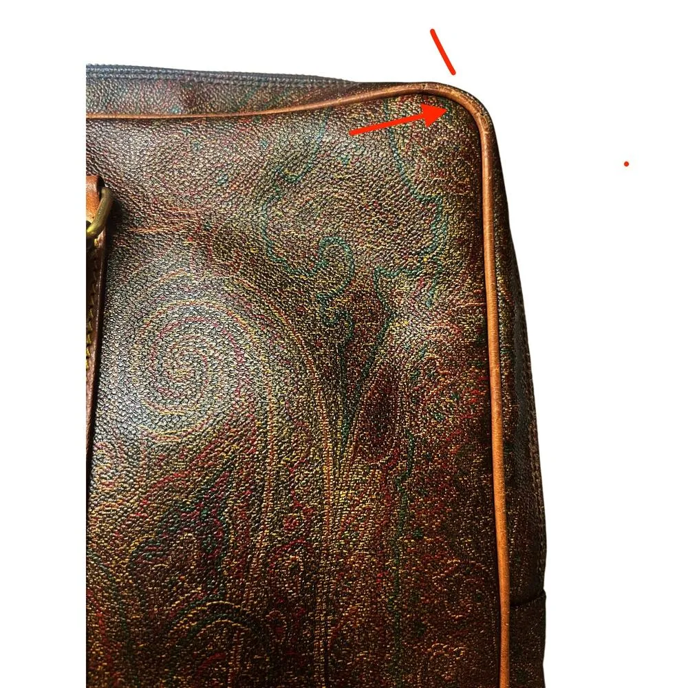 ETRO Vintage Paisley Bag Leather Briefcase Travel Office Dual Top Handle Lined - Image 10