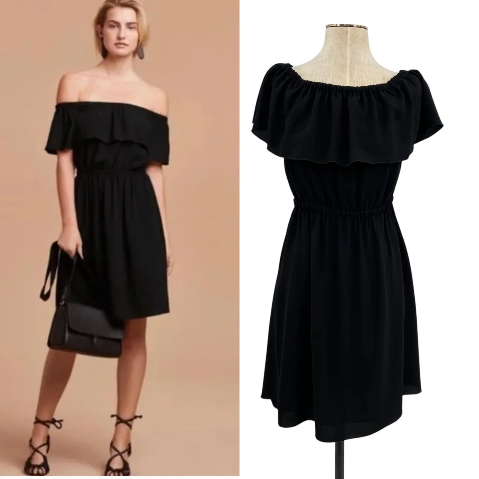 Aritzia Wilfred Hosta Off the‎ Shoulder Ruffle Dress Black Size Small - Image 2