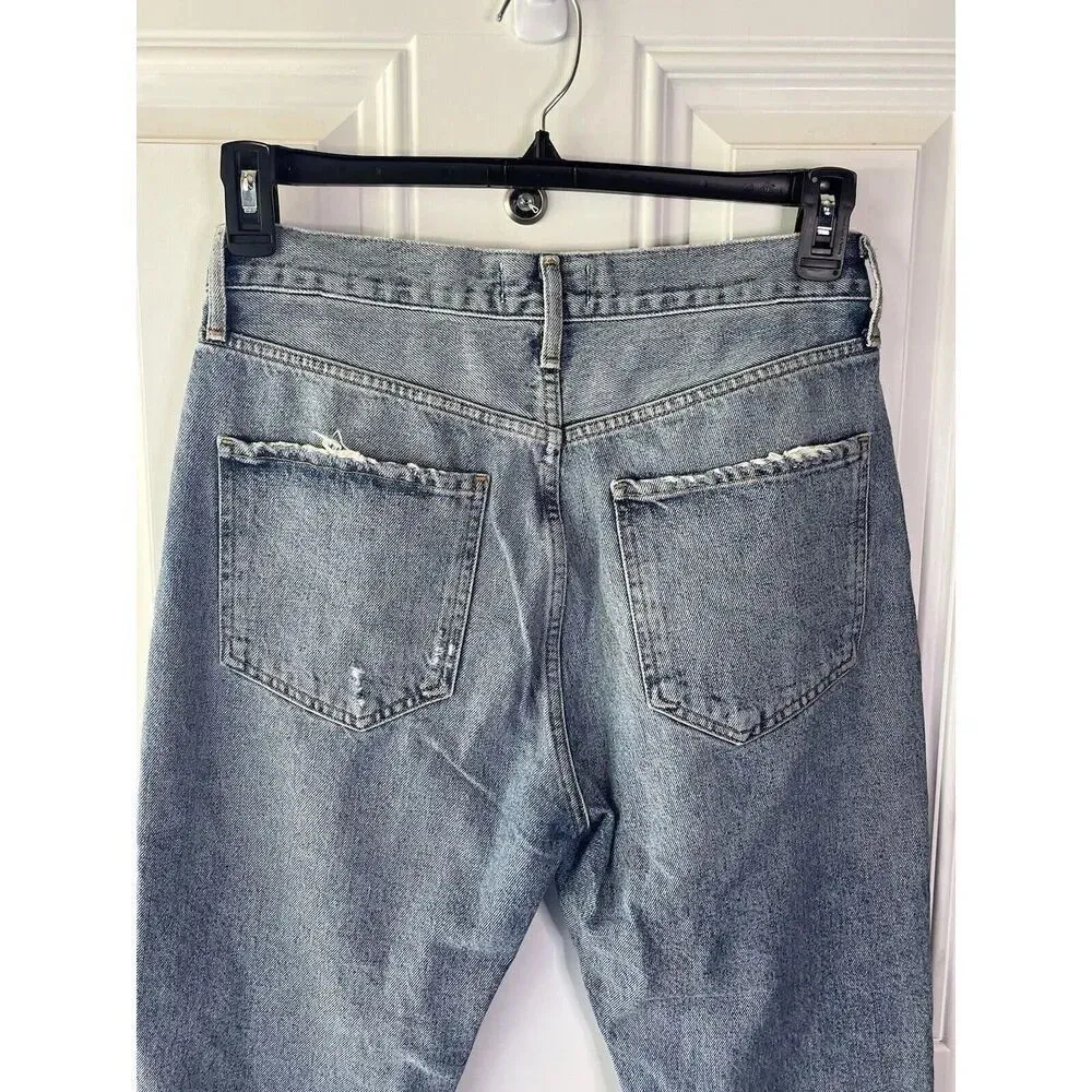 Agolde NWT Womens Riley High Rise Straight Crop Distressed Jeans Size 28 Denim - Image 9