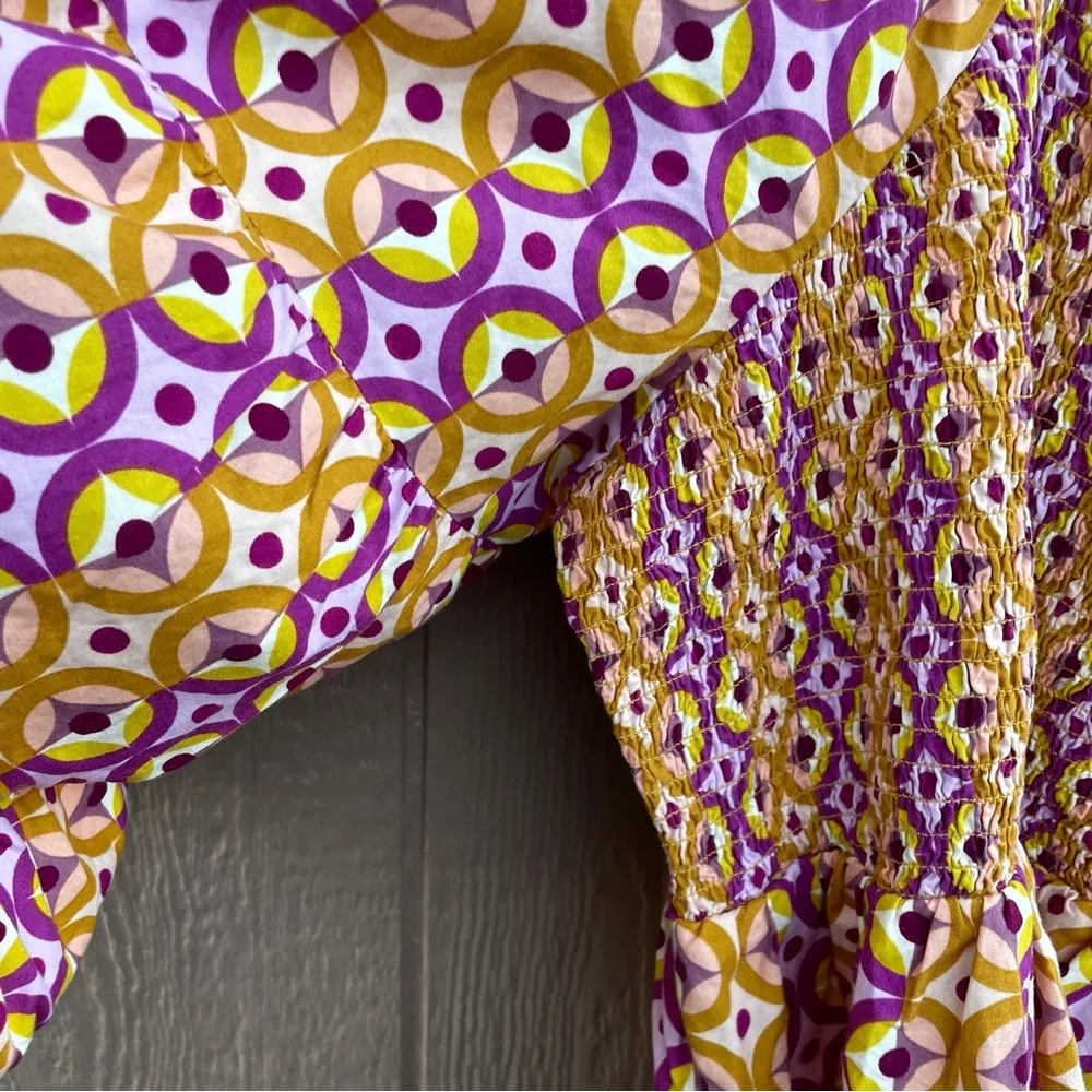 Terra and Sky Womens Shirt Blouse Purple Orange Geometric Smocked Plus Size 3X - Image 7