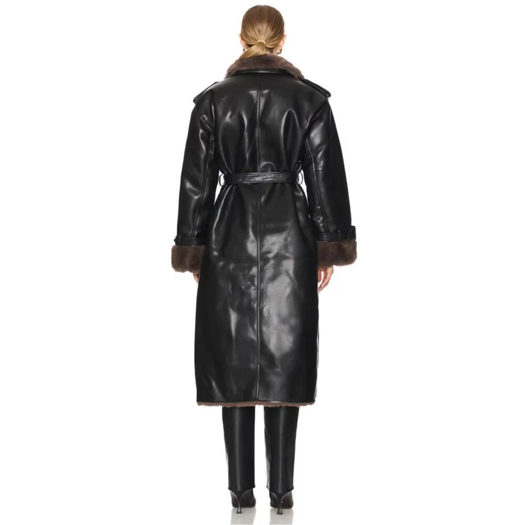 WeWoreWhat Bonded Faux Fur Trench Coat in Camel & Black - Image 3