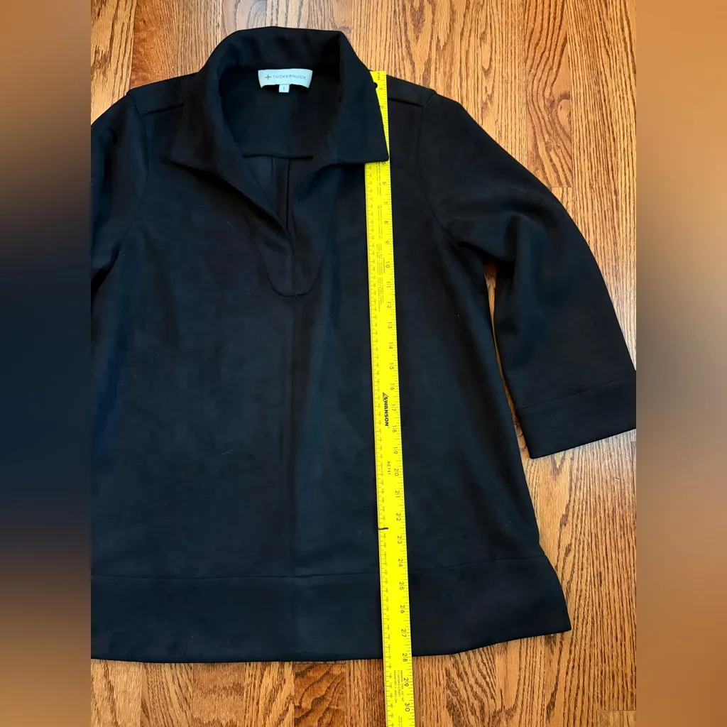 Tuckernuck Black Faux Suede Margot Stand Collar Blouse Large (US 12) - Image 9