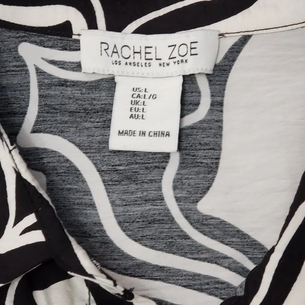 Women’s Rachel Zoe Black White Abstract Sleeveless Button Down Shirt L - Image 5