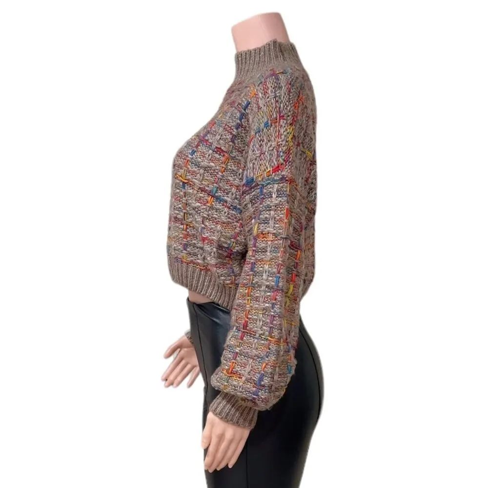 Shein Women's Mock Neck knit Oversized Cropped Chunky Sweater Size 4 S - Image 3