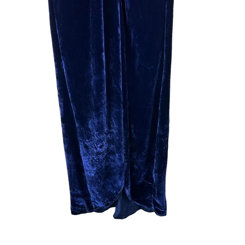 J.O.A.‎ Sz XS Women's Blue Deep Vneck Velvet Front Slit Hi Low Maxi Dress - Image 5