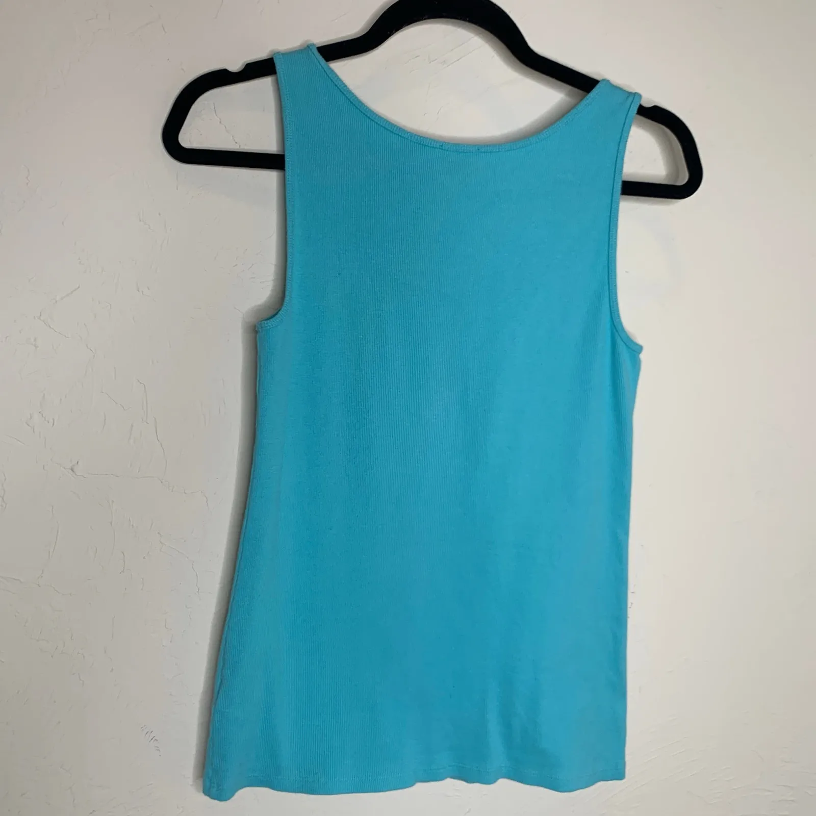 SAKS Fifth Avenue Turquoise Blue Ribbed Tank Top Sz Medium Vintage - Image 8