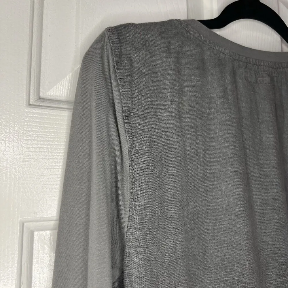 FLAX Tunic Sz P Grey 100% Linen Top Long Sleeves Lagenlook Minimalist A Line - Image 5