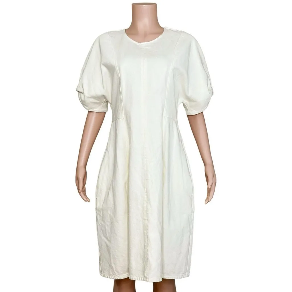 COS Puff Sleeve Organic Cotton Denim Mini Dress, White, 12 (US) - Image 8