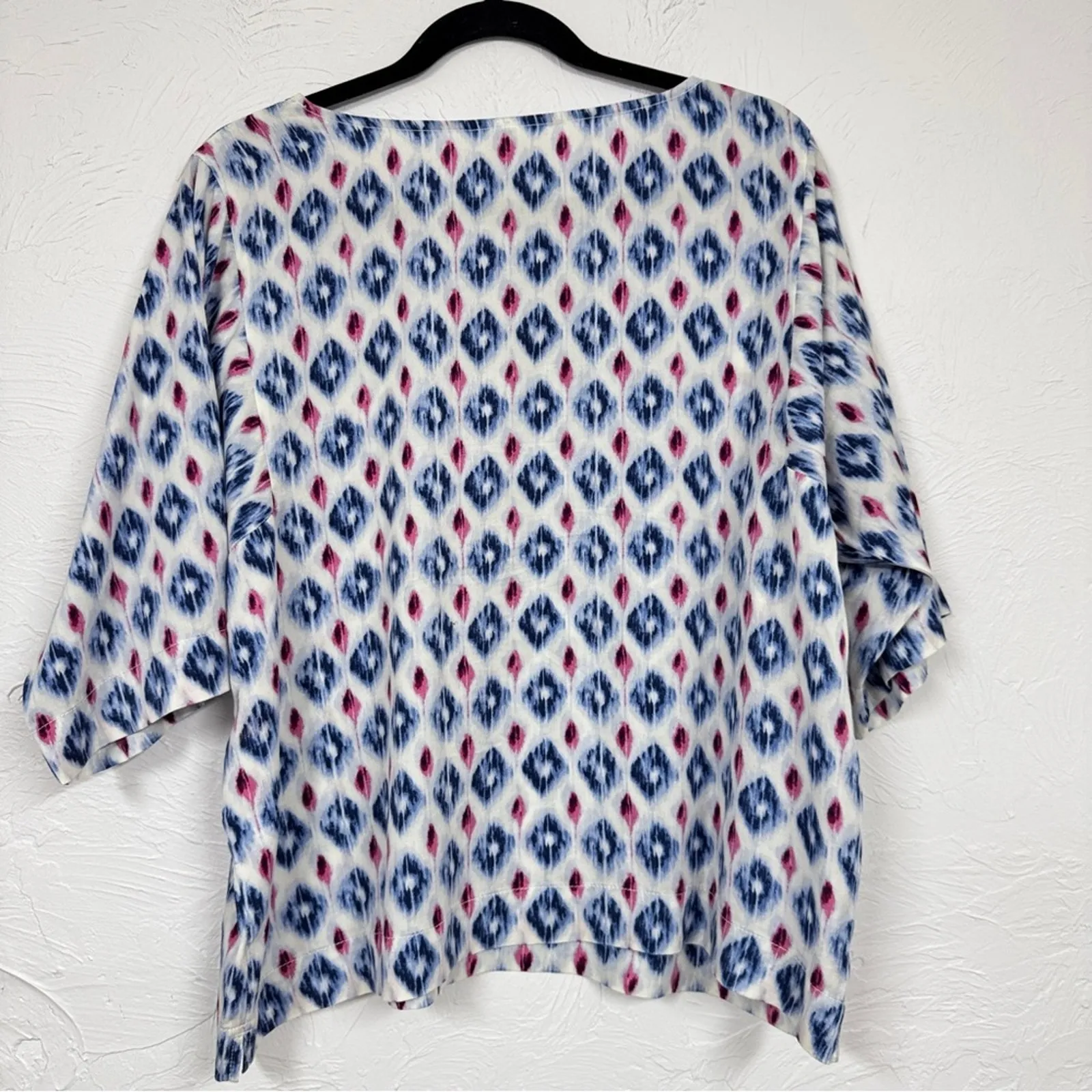 J Jill Blue Red Ikat Print Short Sleeve Blouse Womens M Boxy Fit Oversized Shirt Size M - Image 10