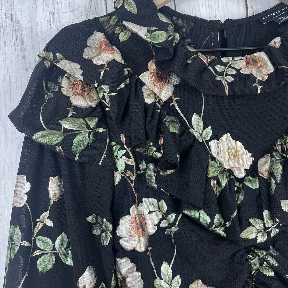 Current Air Anthropologie Dress XS Green Floral Maxi CottageCore Peasant Regency - Image 11