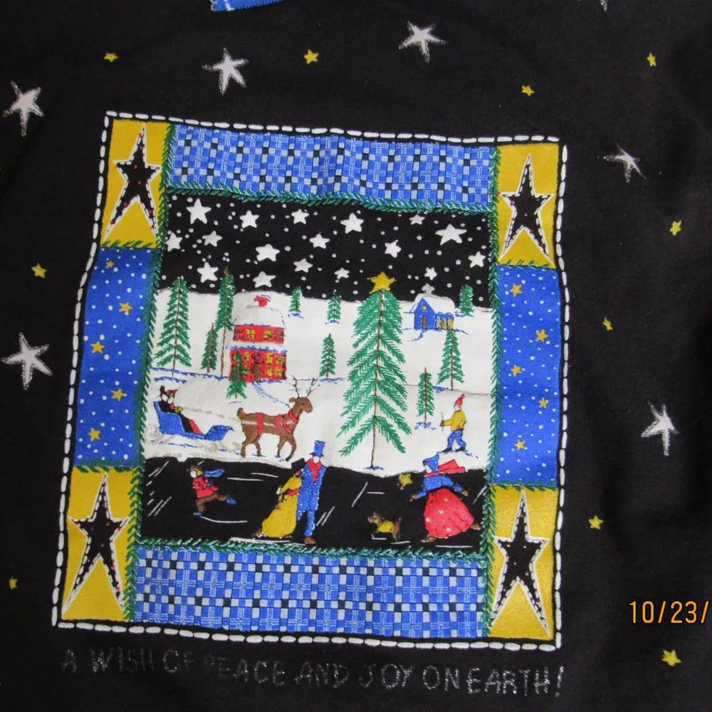 Vintage Bobbie Brooks Sweatshirt Women's Large collared Black Christmas stars - Image 2