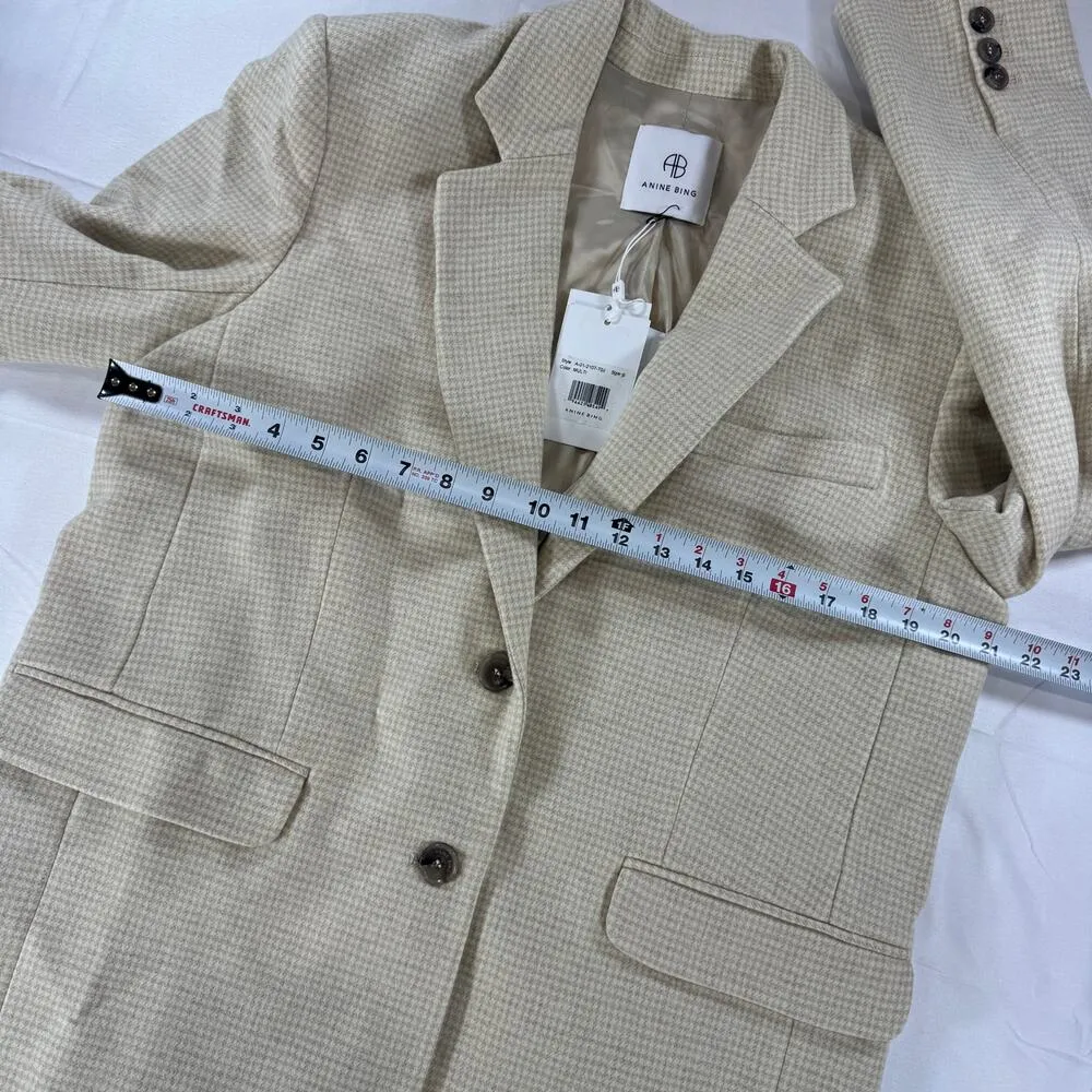 Anine Bing Sonora Blazer Sz Small - Buttercream Houndstooth Wool Jacket NWT - Image 7